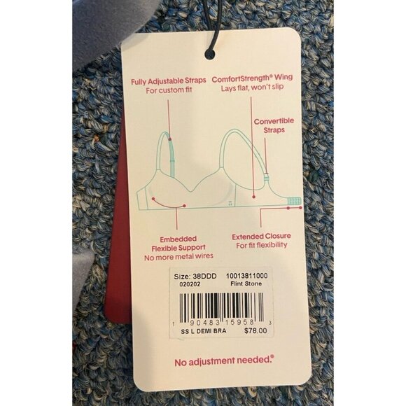 NWT Tommy John Bra Second Skin Lightly Lined Demi Gray Blue Size 38DDD New - Picture 3 of 4